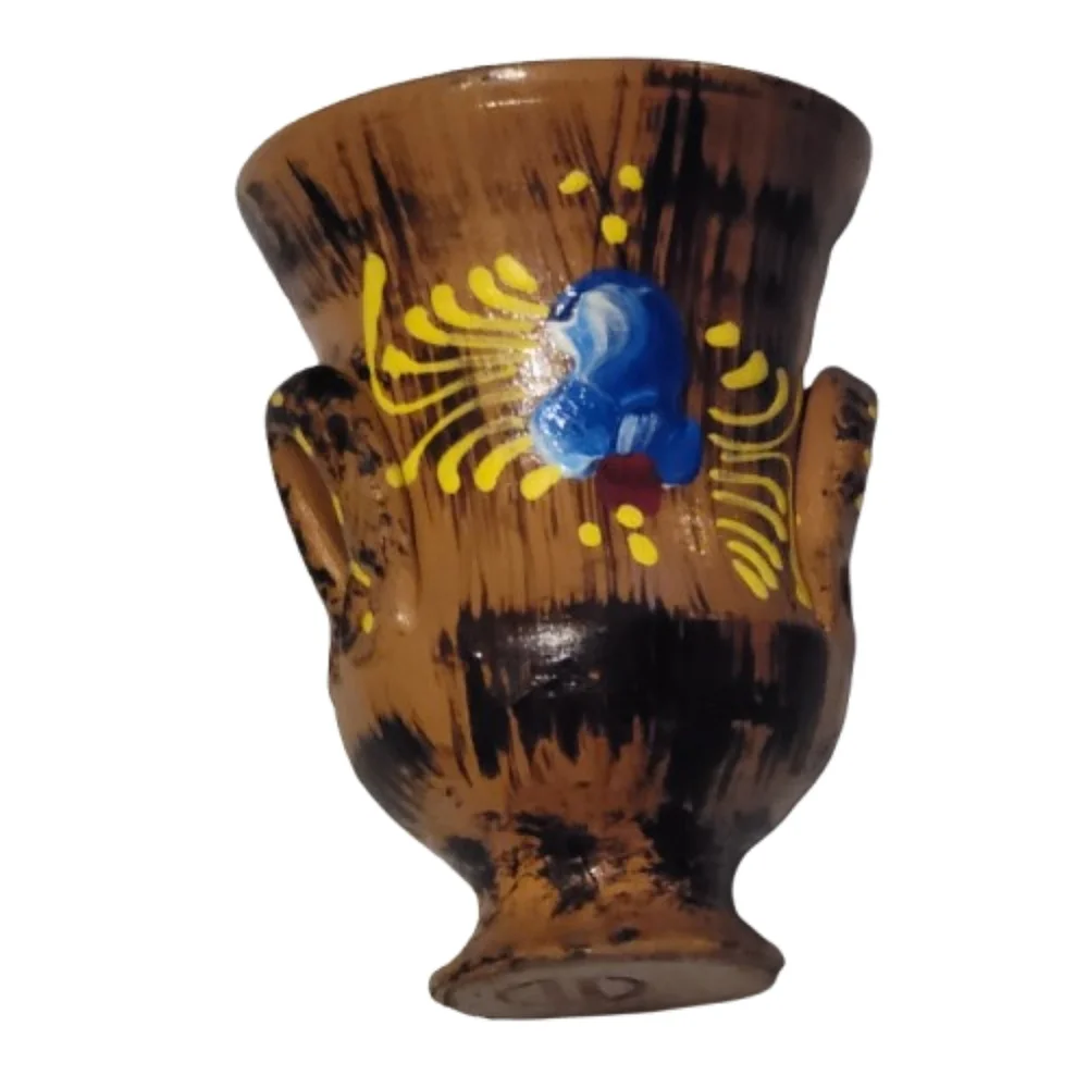 Wood grain pottery vase brown yellow blue made in Italy